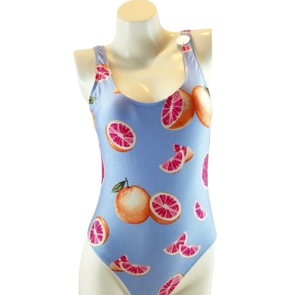 Blue Citrus Print One Piece Swimsuit